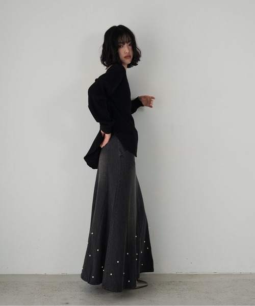 Cla STEllaR(クラステラ)の「バックオープン ロング Tシャツ 長袖 カットソー ワッフル ロゴ ワンポイント 刺繍(Tシャツ/カットソー・レディース・ブラック/ホワイト・FREE)」の19枚目の写真
