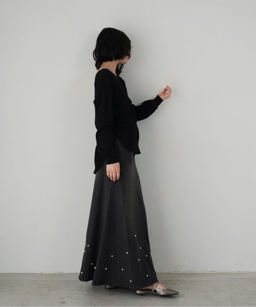 Cla STEllaR(クラステラ)の「バックオープン ロング Tシャツ 長袖 カットソー ワッフル ロゴ ワンポイント 刺繍(Tシャツ/カットソー・レディース・ブラック/ホワイト・FREE)」の21枚目の写真