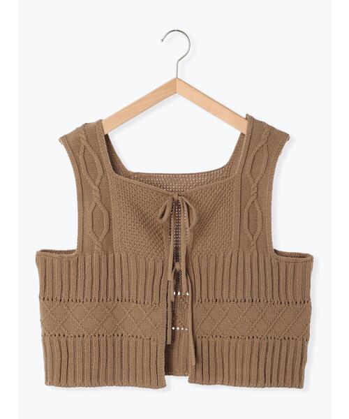 Samansa Mos2(サマンサ モスモス)の「柄編み2WAYニットビスチェ(ベスト・レディース・オフホワイト/ブラック/ベージュ・F)」の1枚目の写真