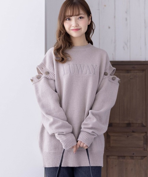 clear(クリア)の「長袖スリット刺繍オーバーサイズニットトップス≪2024SS新作≫(ニット/セーター・レディース・杢グレー/グレイッシュベージュ/アイボリー・F)」の1枚目の写真