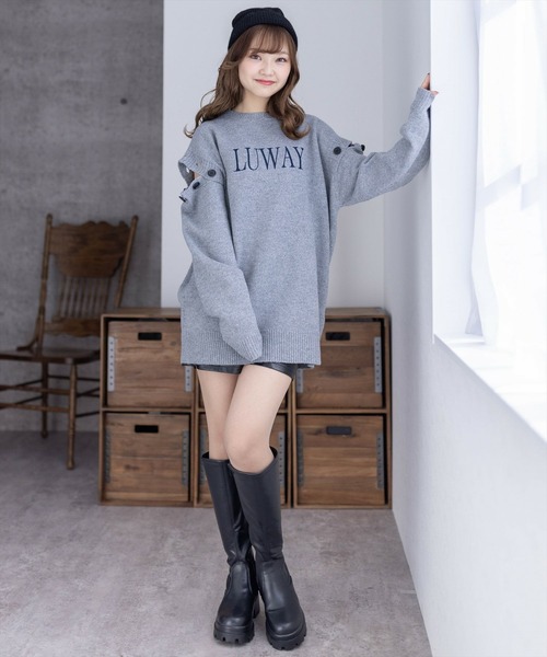 clear(クリア)の「長袖スリット刺繍オーバーサイズニットトップス≪2024SS新作≫(ニット/セーター・レディース・杢グレー/グレイッシュベージュ/アイボリー・F)」の16枚目の写真