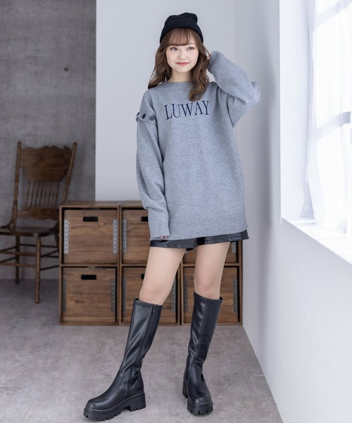 clear(クリア)の「長袖スリット刺繍オーバーサイズニットトップス≪2024SS新作≫(ニット/セーター・レディース・杢グレー/グレイッシュベージュ/アイボリー・F)」の17枚目の写真