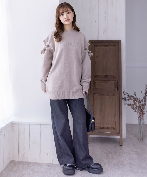 clear(クリア)の「長袖スリット刺繍オーバーサイズニットトップス≪2024SS新作≫(ニット/セーター・レディース・杢グレー/グレイッシュベージュ/アイボリー・F)」の21枚目の写真