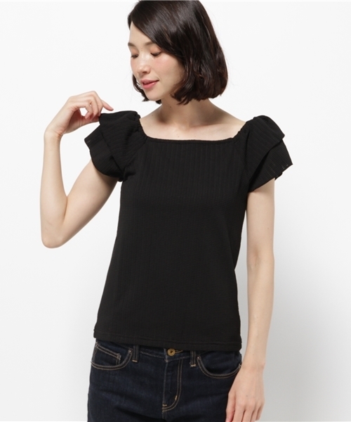 one after another NICE CLAUP（ワンアフターアナザーナイスクラップ）の「【ナイスクラップ】袖フリルプルオーバー（Tシャツ/カットソー・レディース・オフホワイト/ラベンダー/カーキ/ブラック・FREE）」の12枚目の写真