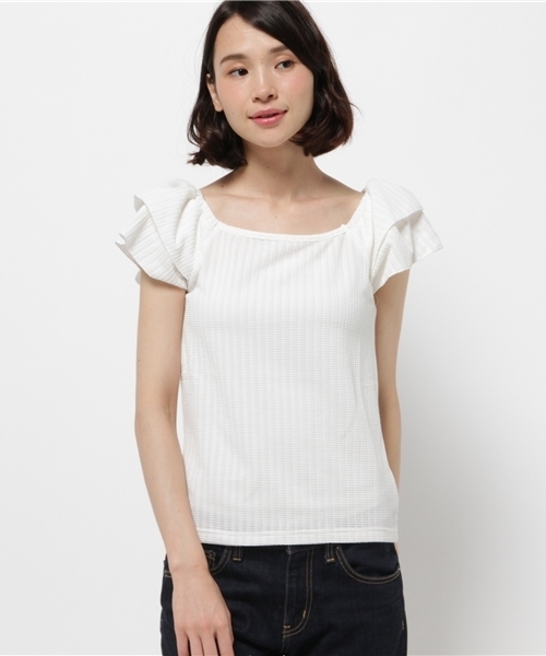 one after another NICE CLAUP（ワンアフターアナザーナイスクラップ）の「【ナイスクラップ】袖フリルプルオーバー（Tシャツ/カットソー・レディース・オフホワイト/ラベンダー/カーキ/ブラック・FREE）」の2枚目の写真