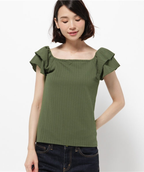 one after another NICE CLAUP（ワンアフターアナザーナイスクラップ）の「【ナイスクラップ】袖フリルプルオーバー（Tシャツ/カットソー・レディース・オフホワイト/ラベンダー/カーキ/ブラック・FREE）」の3枚目の写真