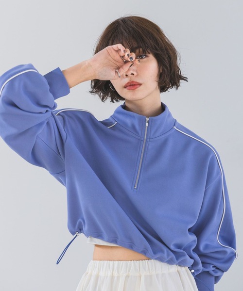 PAGEBOY（ページボーイ）の「ハーフZIPショートトラックジャケット（ジャージ・レディース・ブラック/オフホワイト/ブルー・FREE）」の16枚目の写真