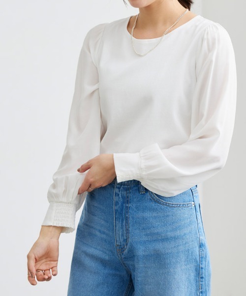 Pierrot(ピエロ)の「【イージーケア】ドッキングスリーブカットソー(Tシャツ/カットソー・レディース・ブラック/ネイビー/オフホワイト・M/L)」の2枚目の写真