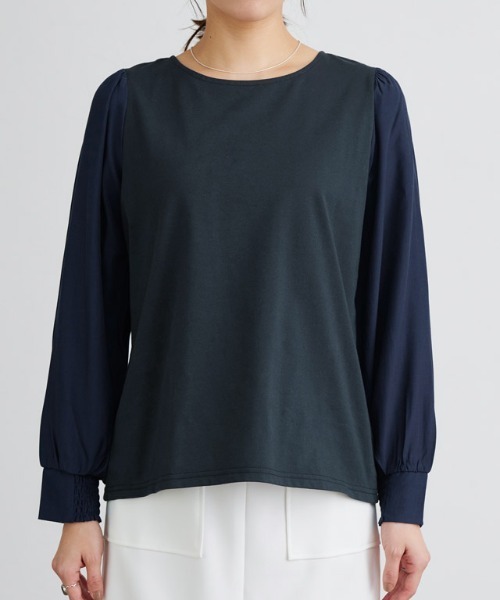 Pierrot(ピエロ)の「【イージーケア】ドッキングスリーブカットソー(Tシャツ/カットソー・レディース・ブラック/ネイビー/オフホワイト・M/L)」の6枚目の写真