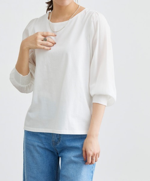 Pierrot(ピエロ)の「【イージーケア】ドッキングスリーブカットソー(Tシャツ/カットソー・レディース・ブラック/ネイビー/オフホワイト・M/L)」の13枚目の写真