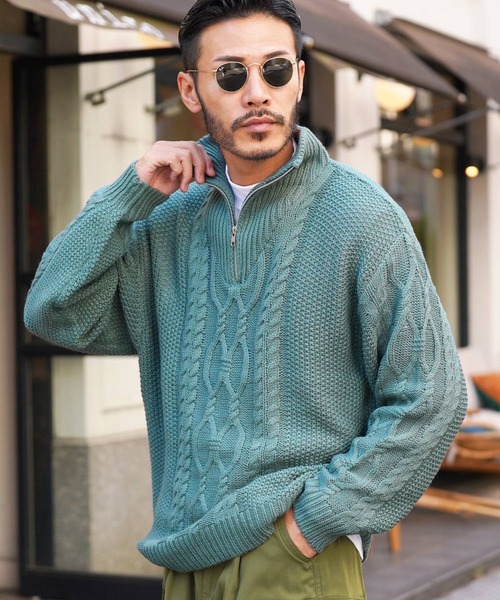 jiggys shop(ジギーズショップ)の「フィッシャーマンケーブルスタンドハーフZIPニット(ニット/セーター・メンズ・オフホワイト/ブルーグレー/ブラック・MEDIUM/LARGE)」の3枚目の写真