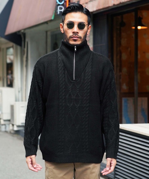 jiggys shop(ジギーズショップ)の「フィッシャーマンケーブルスタンドハーフZIPニット(ニット/セーター・メンズ・オフホワイト/ブルーグレー/ブラック・MEDIUM/LARGE)」の7枚目の写真