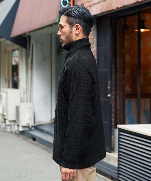 jiggys shop(ジギーズショップ)の「フィッシャーマンケーブルスタンドハーフZIPニット(ニット/セーター・メンズ・オフホワイト/ブルーグレー/ブラック・MEDIUM/LARGE)」の6枚目の写真