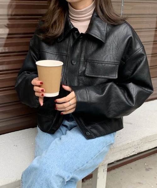 【セール】フェイクレザーブルゾンジャケット（ブルゾン）｜VIVID LADY（ビビッドレディー）