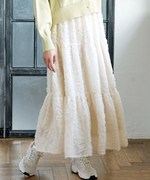 coca（coca）（コカ）の「ジャカードレースティアードフレアスカート（スカート・レディース・ブラック/アイボリー・SHORT/LONG）」の2枚目の写真