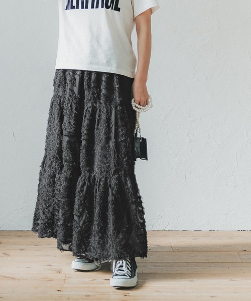 coca（coca）（コカ）の「ジャカードレースティアードフレアスカート（スカート・レディース・ブラック/アイボリー・SHORT/LONG）」の11枚目の写真