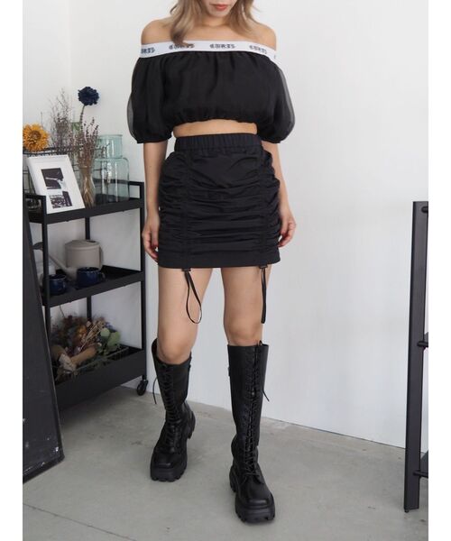 EVRIS（エヴリス）の「ドロストギャザーミニスカート（スカート・レディース・ブラック/カーキ・FREE）」の3枚目の写真