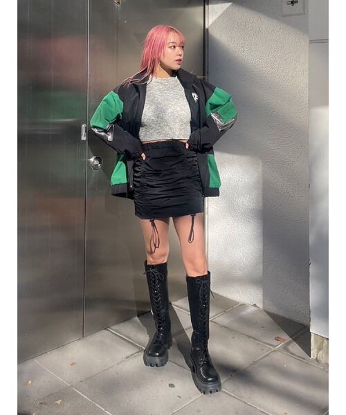 EVRIS（エヴリス）の「ドロストギャザーミニスカート（スカート・レディース・ブラック/カーキ・FREE）」の5枚目の写真