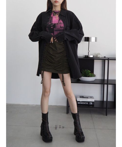 EVRIS（エヴリス）の「ドロストギャザーミニスカート（スカート・レディース・ブラック/カーキ・FREE）」の12枚目の写真