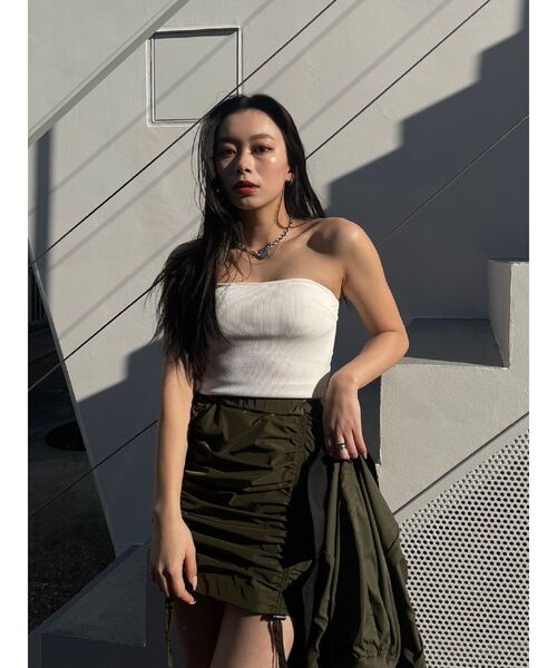 EVRIS（エヴリス）の「ドロストギャザーミニスカート（スカート・レディース・ブラック/カーキ・FREE）」の14枚目の写真