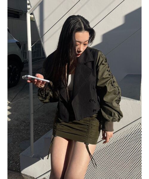 EVRIS（エヴリス）の「ドロストギャザーミニスカート（スカート・レディース・ブラック/カーキ・FREE）」の16枚目の写真