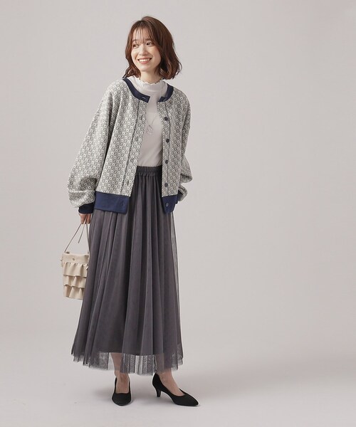 Cutie Blonde（キューティーブロンド）の「◆【前後2WAY】花柄ジャカードカーディガン（カーディガン/ボレロ・レディース・ピンク系9/ネイビー系5/グレー系4・04/03/02）」の9枚目の写真