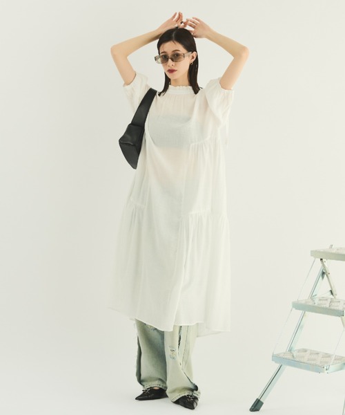 MERLOT(メルロー)の「楊柳ティアードワンピース(ワンピース・レディース・イエロー/ホワイト/ブラック・FREE)」の22枚目の写真