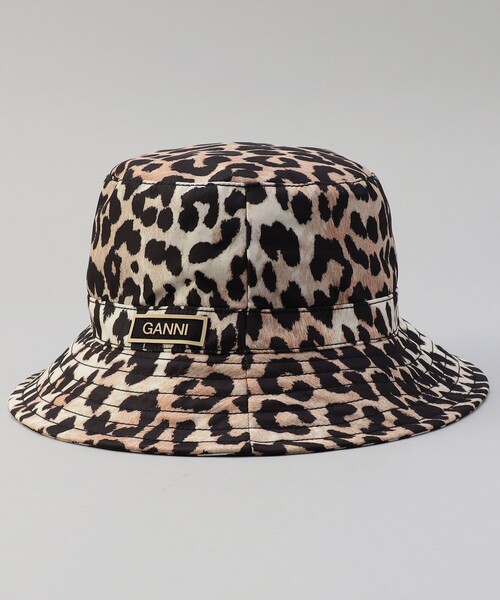 GANNI（ガニー）の「GANNI/ガニー RECYCLED TECH BUCKET HAT / A4735_099 / A4472_943 / バケットハット（ハット・レディース・ブラック/レオパード・SMALL）」の3枚目の写真