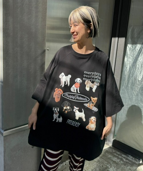 Candy Stripper(キャンディストリッパー)の「HAPPY FRIENDS OVER SIZE RAGLAN トップス(Tシャツ/カットソー・レディース・ライトベージュ/グリーン/ブラック・2)」の10枚目の写真