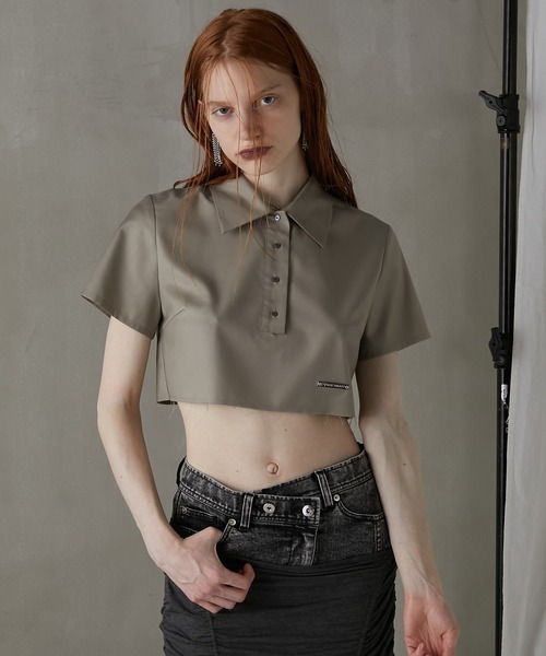PRANK PROJECT（プランクプロジェクト）の「ウーステッドクロップドポロトップ / Worsted Cropped Polo Top（ポロシャツ・レディース・グレー/ベージュ・FREE）」の12枚目の写真