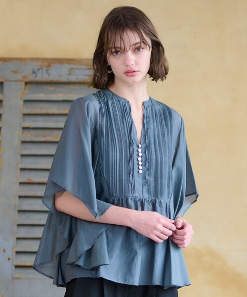 DRESSTERIOR - ほぼ新品 BAILA掲載*ドレステリア*きれい色コットンフレアロングブラウス DRESSTERIOR（ドレステリア）の「◇【BAILA7月号/otonaMUSE5月号