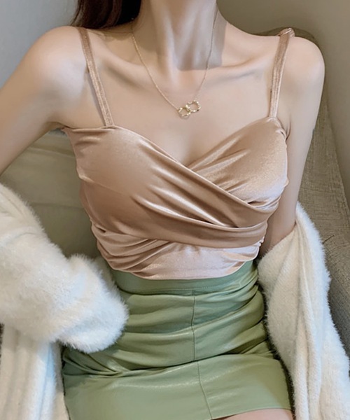 セール】フロントクロス ベルベット カップ付き Vネック キャミソール