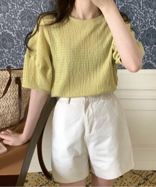 sorule（ソルレ）の「パフ袖ジャカードT（Tシャツ/カットソー・レディース・グリーン/アイボリー/ブルー・FREE）」の3枚目の写真