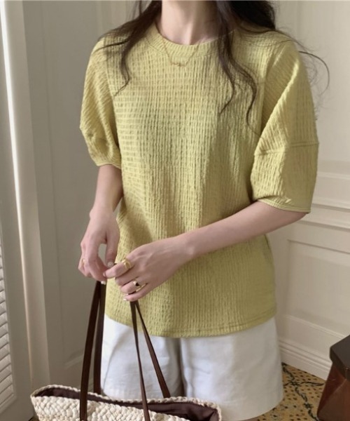 sorule（ソルレ）の「パフ袖ジャカードT（Tシャツ/カットソー・レディース・グリーン/アイボリー/ブルー・FREE）」の6枚目の写真