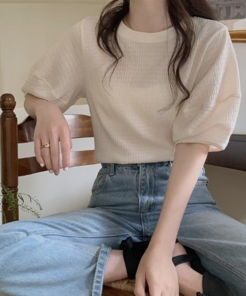 sorule（ソルレ）の「パフ袖ジャカードT（Tシャツ/カットソー・レディース・グリーン/アイボリー/ブルー・FREE）」の5枚目の写真