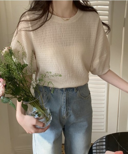 sorule（ソルレ）の「パフ袖ジャカードT（Tシャツ/カットソー・レディース・グリーン/アイボリー/ブルー・FREE）」の4枚目の写真