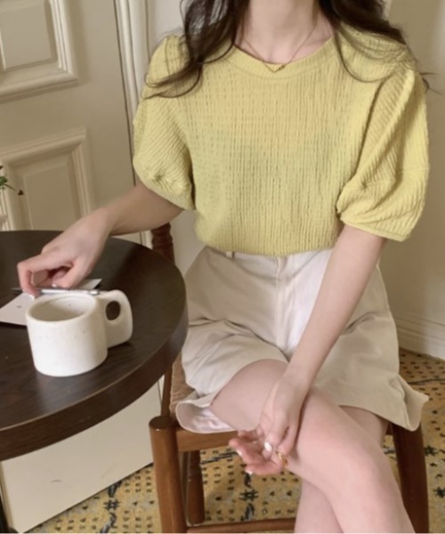 sorule（ソルレ）の「パフ袖ジャカードT（Tシャツ/カットソー・レディース・グリーン/アイボリー/ブルー・FREE）」の7枚目の写真