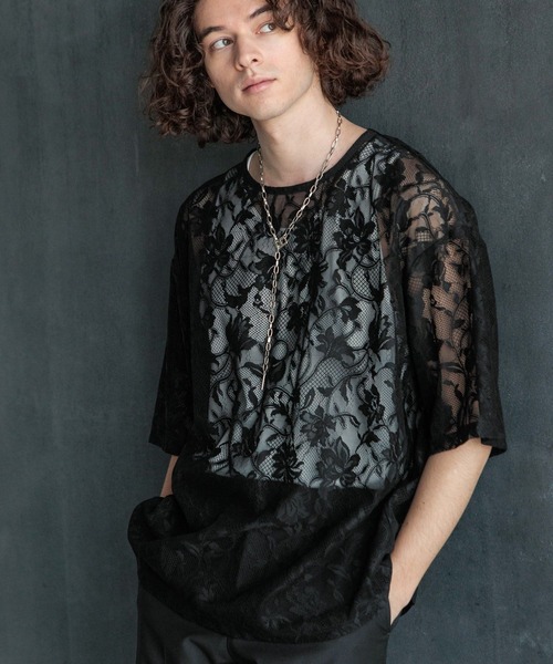 HARE(ハレ)の「フラワーガラレースプルオーバーSS(HARE)(Tシャツ/カットソー・メンズ・グレー/ブラック/パープル・FREE)」の7枚目の写真