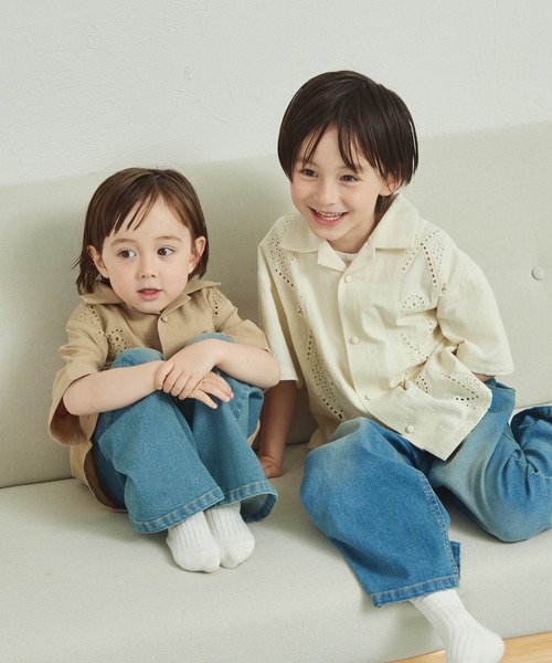 pairmanon(ペアマノン)の「【リンクコーデ】レースライン切り替え オープンカラーシャツ(シャツ/ブラウス・キッズ・アイボリー/モカ/ブラック・90/100/110/120/130/140/150)」の4枚目の写真