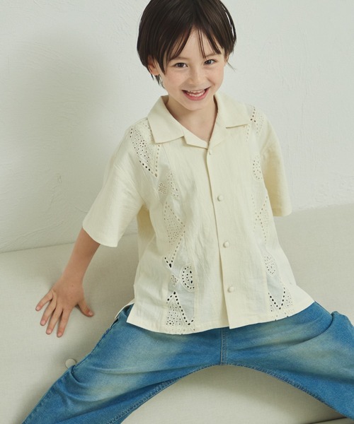 pairmanon(ペアマノン)の「【リンクコーデ】レースライン切り替え オープンカラーシャツ(シャツ/ブラウス・キッズ・アイボリー/モカ/ブラック・90/100/110/120/130/140/150)」の7枚目の写真