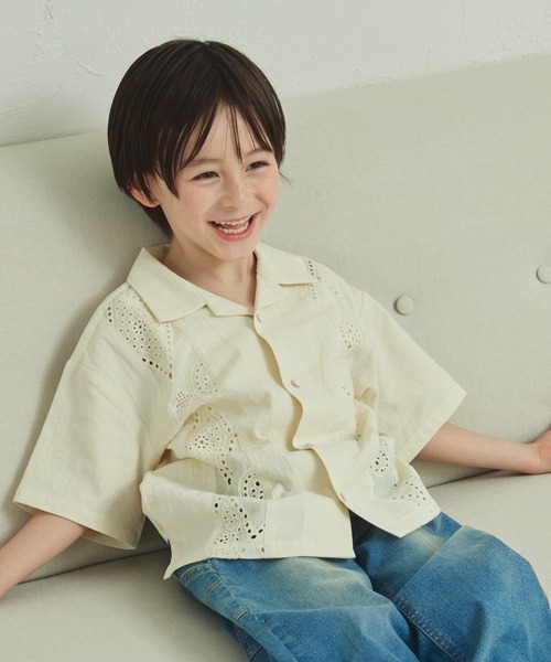 pairmanon(ペアマノン)の「【リンクコーデ】レースライン切り替え オープンカラーシャツ(シャツ/ブラウス・キッズ・アイボリー/モカ/ブラック・90/100/110/120/130/140/150)」の8枚目の写真