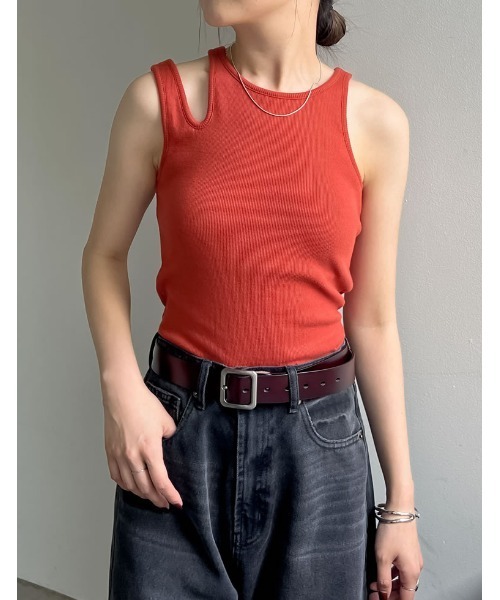 アジサイ　リブカップ付きタンクトップ、リブタンクトップ　おまとめ売り カップ付きアシメデザインタンク（タンクトップ）｜Re:EDIT