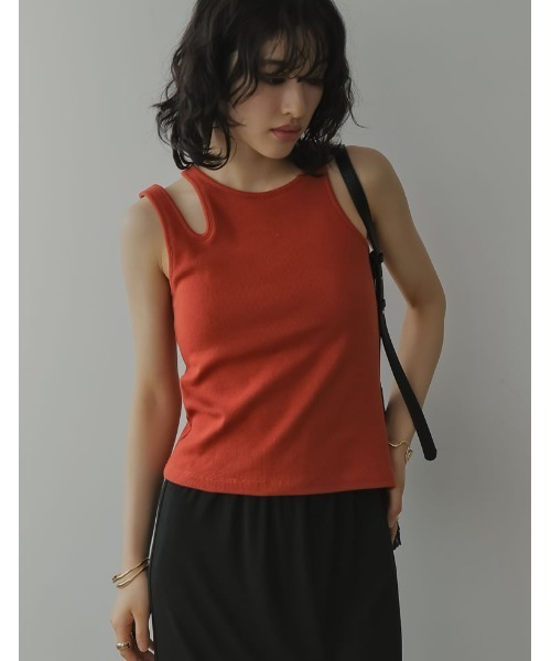 Re:EDIT（リエディ）の「カップ付きアシメデザインタンク（タンクトップ・レディース・テラコッタ/ホワイト/ブラック・LARGE/MEDIUM）」の17枚目の写真