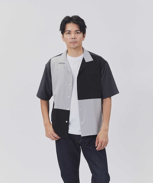 Right-on（ライトオン）の「【接触冷感】切替デザインシャツ（シャツ/ブラウス・メンズ・ブラック×ブルー/ブラック×グレー/ネイビー×ホワイト・XL/L/M/S）」の2枚目の写真