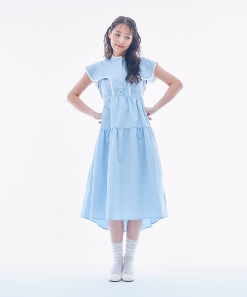 INTER FACTORY(インターファクトリー)の「IONA - フリルシャツワンピース made in INTER FACTORY(ワンピース・レディース・ブルー/ホワイト・FREE)」の2枚目の写真