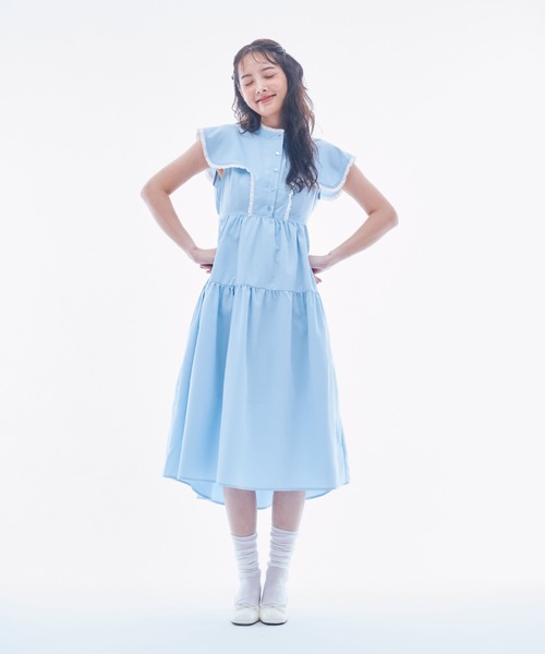 INTER FACTORY(インターファクトリー)の「IONA - フリルシャツワンピース made in INTER FACTORY(ワンピース・レディース・ブルー/ホワイト・FREE)」の3枚目の写真