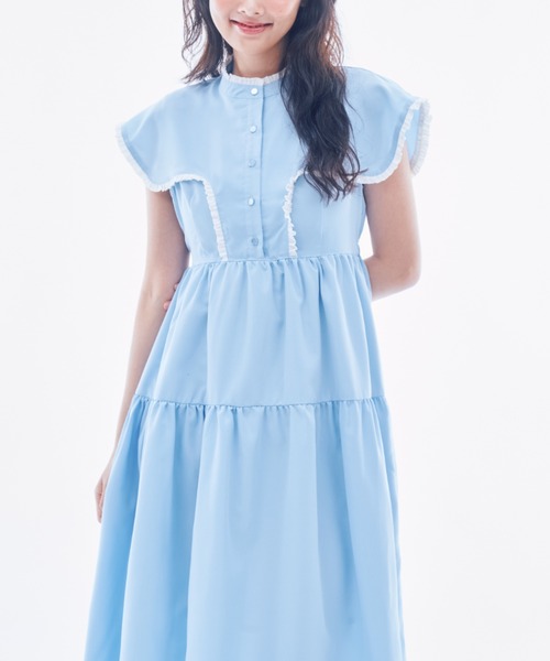 INTER FACTORY(インターファクトリー)の「IONA - フリルシャツワンピース made in INTER FACTORY(ワンピース・レディース・ブルー/ホワイト・FREE)」の7枚目の写真