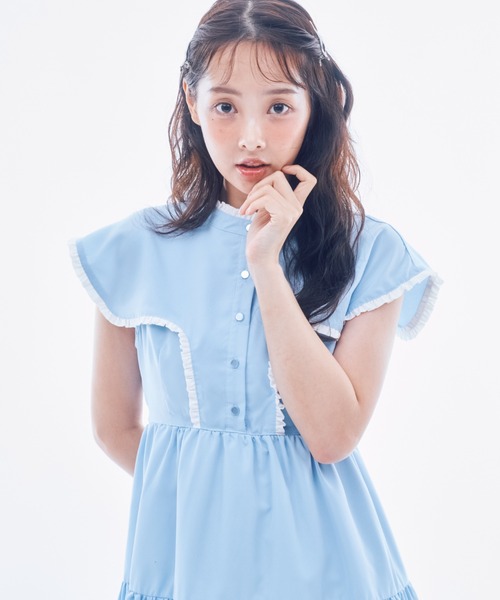 INTER FACTORY(インターファクトリー)の「IONA - フリルシャツワンピース made in INTER FACTORY(ワンピース・レディース・ブルー/ホワイト・FREE)」の9枚目の写真