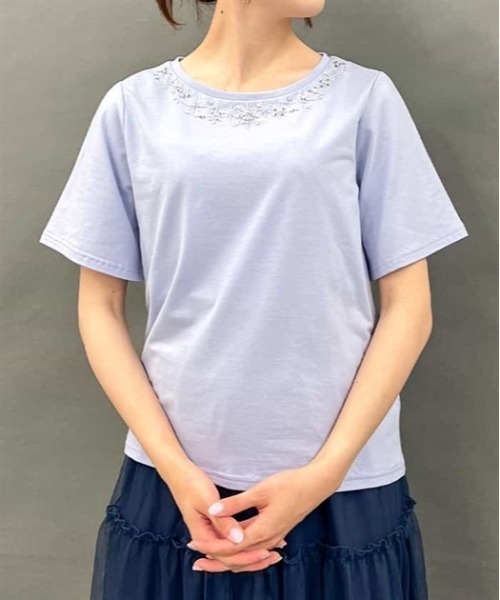 axes femme（アクシーズファム）の「エトワール装飾Ｔシャツ（Tシャツ/カットソー・レディース・ブルーグリーン/ネイビー/ラベンダー・FREE）」の3枚目の写真