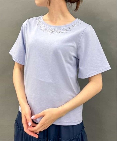 axes femme（アクシーズファム）の「エトワール装飾Ｔシャツ（Tシャツ/カットソー・レディース・ブルーグリーン/ネイビー/ラベンダー・FREE）」の4枚目の写真
